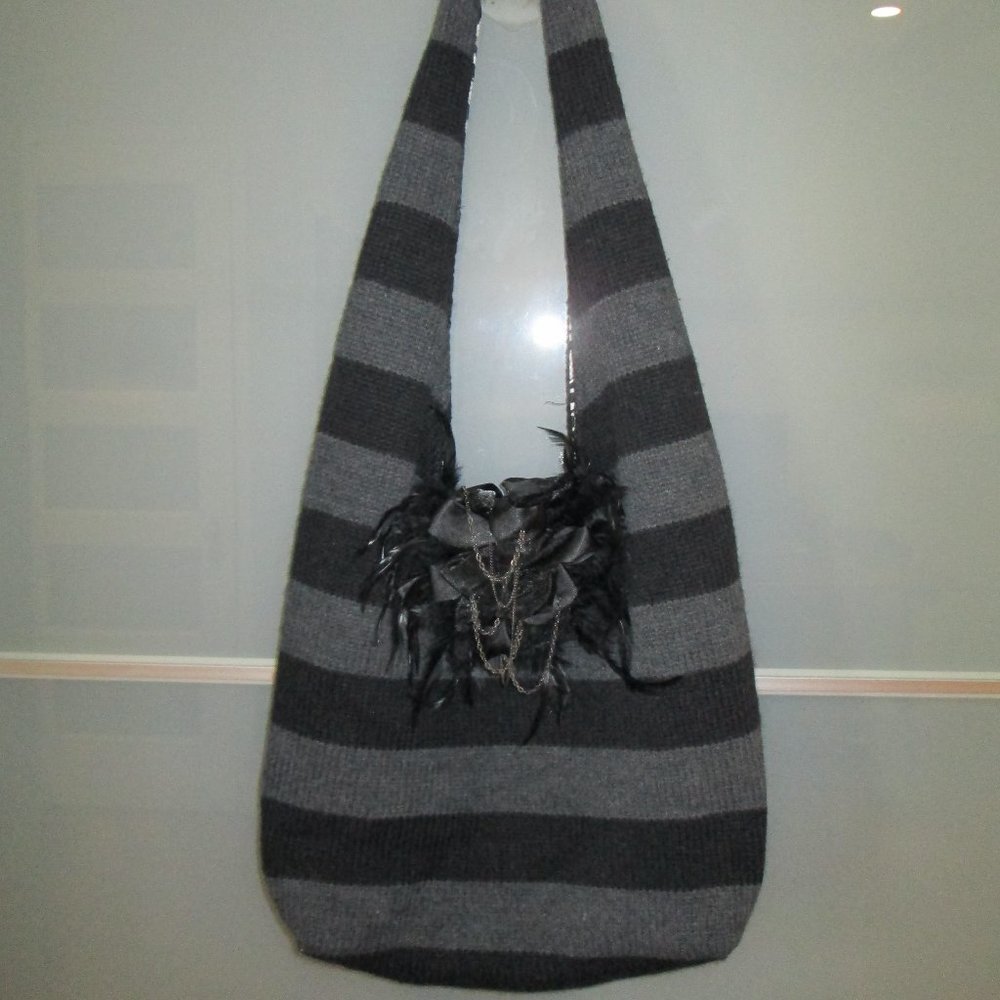 Alice + Olivia By Stacey Bendet Charcoal Striped Knit Bag
